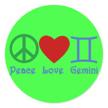 Peace Love Gemini Astrological Design Round Sticker