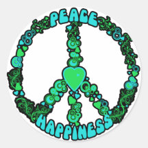 Peace Love Happy Round Stickers