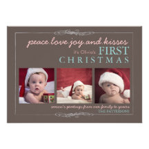 Peace Love Joy Baby's First Christmas Photo Card Personalised Invite