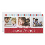 Peace Love Joy Blue & Red Holiday Photo Collage photo cards