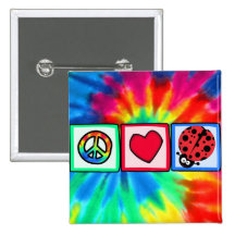 Peace, Love, Ladybugs Buttons