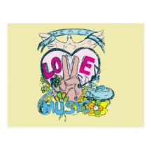 Peace Love Music - Sixties 1960 Illustration Postcards