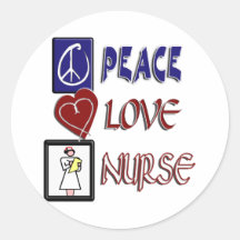 PEACE LOVE NURSE ROUND STICKERS