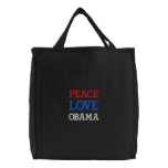 PEACE, LOVE, OBAMA embroidered bags
