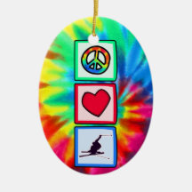 Peace, Love, Snow Skiing Christmas Tree Ornaments