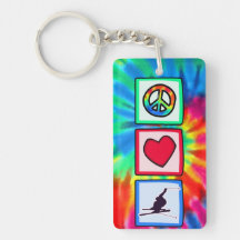 Peace, Love, Snow Skiing Keychains