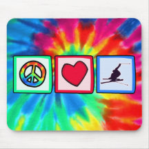 Peace, Love, Snow Skiing Mouse Pads