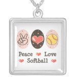 Peace Love Softball Sterling Silver Necklace