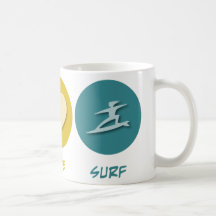 Peace Love Surf Coffee Mugs