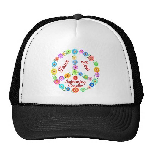 PEACE LOVE SWIMMING COACHES TRUCKER HATS