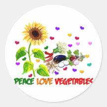 Peace Love Vegetables Round Stickers