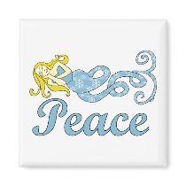 Peace Mermaid (Holiday Dreams) Square Refrigerator Magnet
