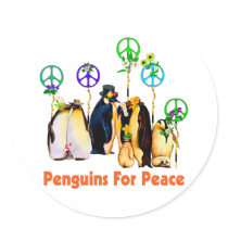 Peace Penguins Round Stickers