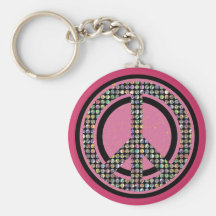 PEACE SEQUINED PINK KEY CHAIN