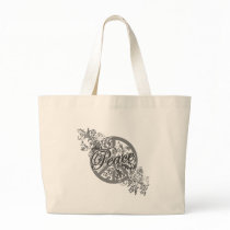 Peace Sign Filigree Floral Canvas Bag