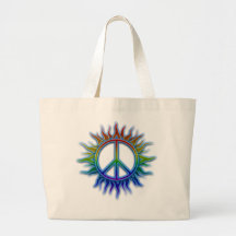 "Peace Sign Sun" Rainbow colored peace sign symbol Tote Bag