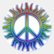 "Peace Sign Sun" Rainbow colored peace sign symbol Sticker