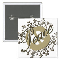 Peace Sign Vintage Brown Button