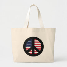 Peace Sign With American Flag Tote Bags