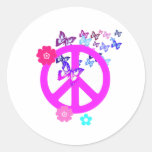 Peace Symbol with Butterflies and Flowers Round Stickers