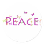 Peace with butterflies & flowers round stickers