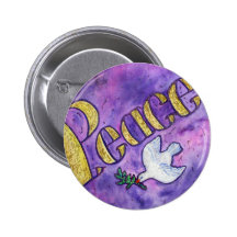 Peace Word Art Button Pin Pendant (Round)