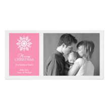 Peaceful Snowflake Christmas Photo Card Dark Pink