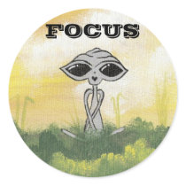 Peaceful Summer Alien in Focus Round Stickers