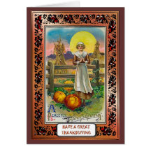 Peaceful Thanksgiving - Settler and Pumpkins Greeting Card