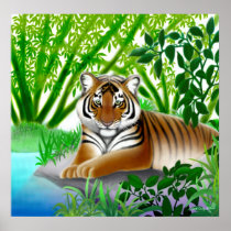 Peaceful Tiger in Bamboo Forest Print