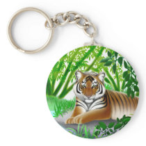 Peaceful Tiger in Bamboo Jungle Keychain