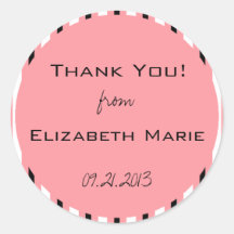 Peach and Black Stripes-Thank You Round Stickers