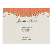 Peach and Sage Elegant Scroll RSVP Postcard