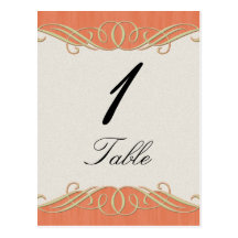 Peach and Sage Elegant Scroll Wedding Table Number Post Card