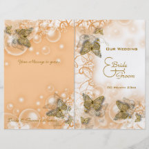 Peach gold butterfly wedding program personalized flyer