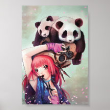 Peach Ninja Pandas Posters