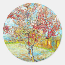 Peach Tree in Bloom at Arles, Van Gogh Round Stickers