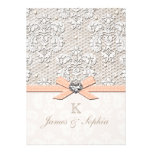 Peach Vintage Lace and Pearls Glamour Wedding Invite