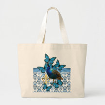 Peacock and blue butterflies bag