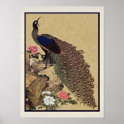 Japanese  Garden Design on Peacock And Peonies Vintage Japanese Fine Art By Oriental Tea Garden