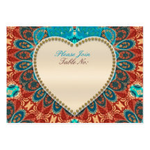 Peacock Batik Aqua Gold Wedding Table Seat Cards Business Card Template
