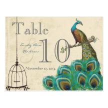 Peacock Colours Paisley Wedding Table Number Post Cards