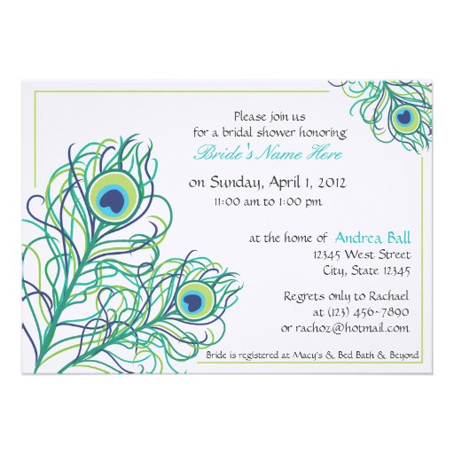 Peacock Feather Bridal Shower Personalized Invitations