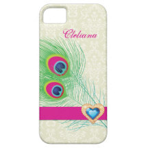 Peacock feather jewel heart custom iPhone 5 case