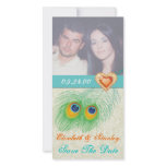 Peacock feather jewel heart wedding Save the Date Photo Greeting Card