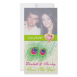 Peacock feather jewel heart wedding Save the Date Photo Card