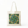 Peacock feather kaleidoscope tote bags