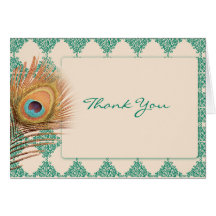 Peacock Feather on Teal Moroccan Tile Thank You Greeting Card