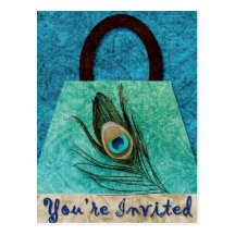 Peacock Feather Purse Postcard Invitation