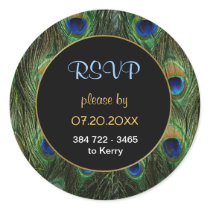 Peacock Feather RSVP Wedding Seal - Customise Round Sticker